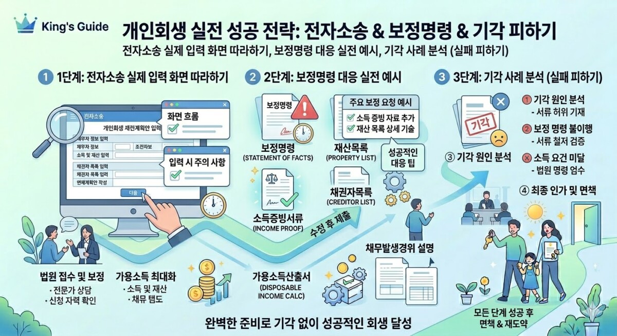 👉 “전자소송 실제 입력 화면 따라하기” 👉 “보정명령 대응 실전 예시” 👉 “기각 사례 분석 (실패 피하기)”