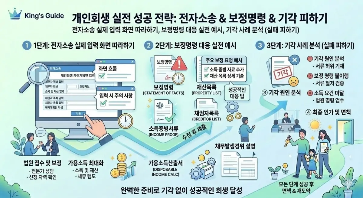 👉 “전자소송 실제 입력 화면 따라하기” 👉 “보정명령 대응 실전 예시” 👉 “기각 사례 분석 (실패 피하기)”